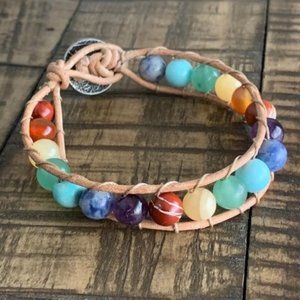 8mm Handmade Leather Rainbow Bead Bracelet
